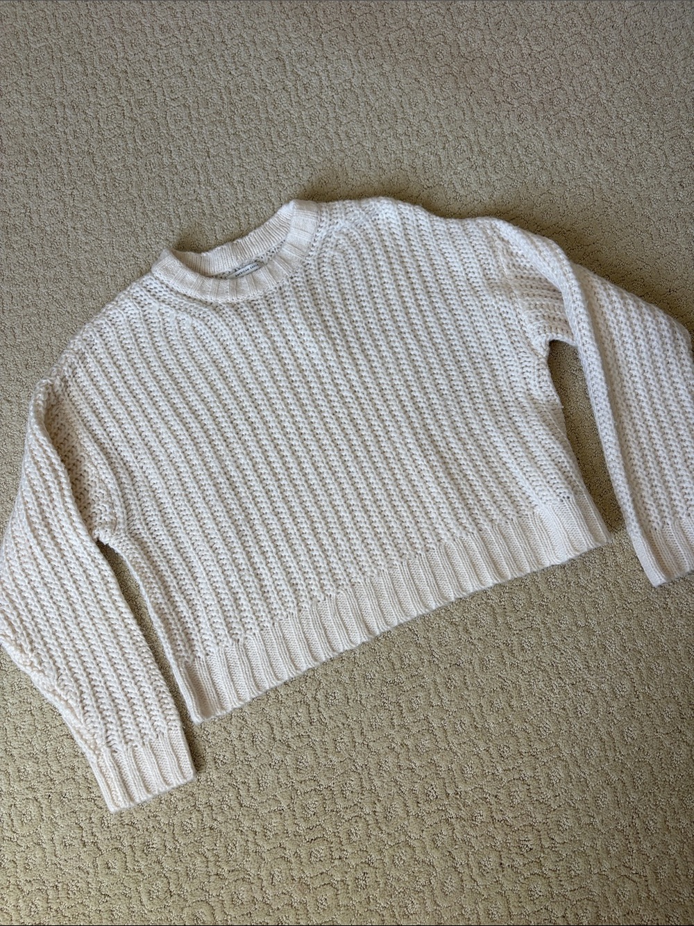 American Eagle Outfitters Cream Waffle Knit Crewneck Sweater, Small